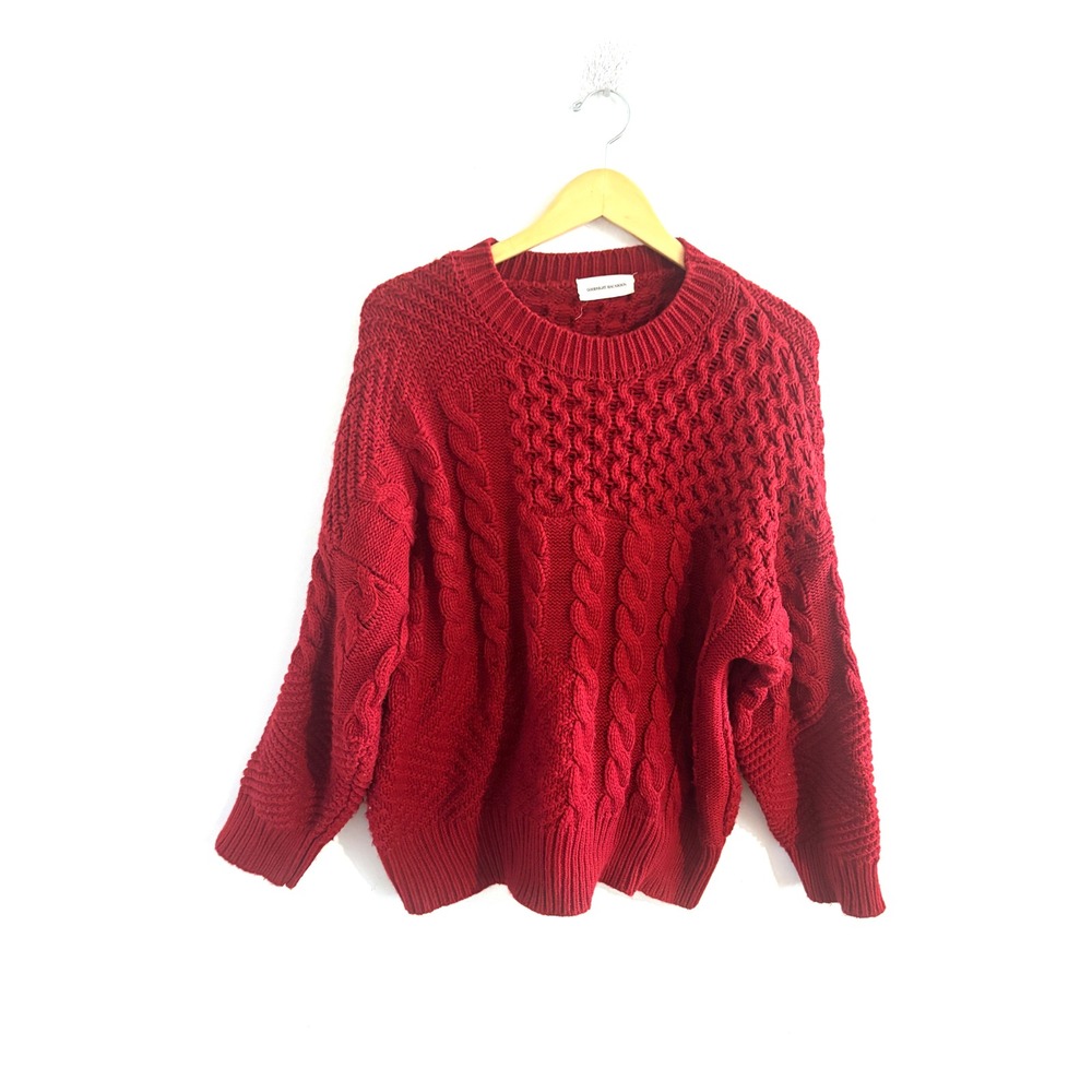 Goodnight Macaroon Size M Red Cable Knit Chunky Oversized Crewneck Pullover